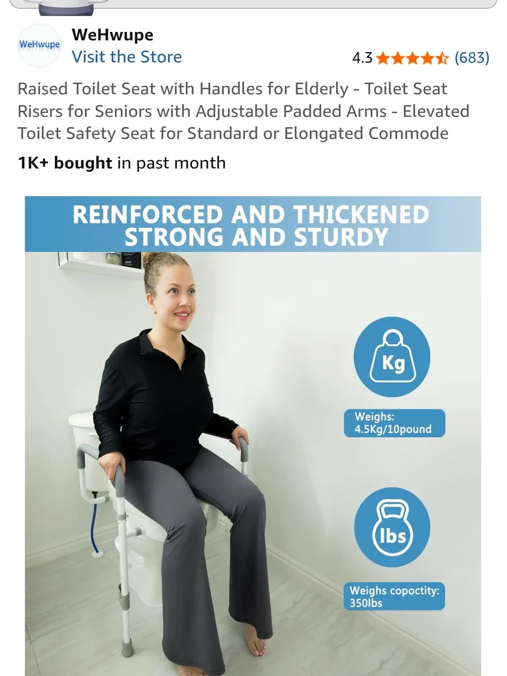 e Raised Toilet Seat with Gray Handles - Elevated Comfort for Seniors